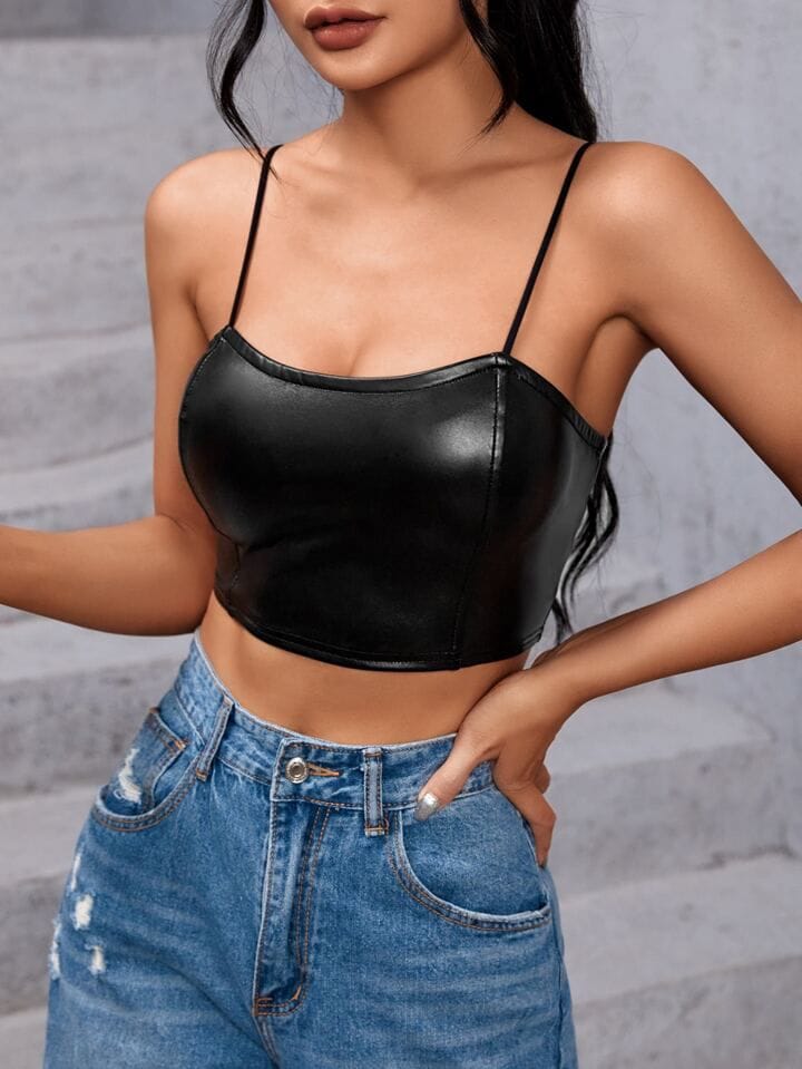 Blusas Ajustada Corta Con tiras En Cuerina - Image 4