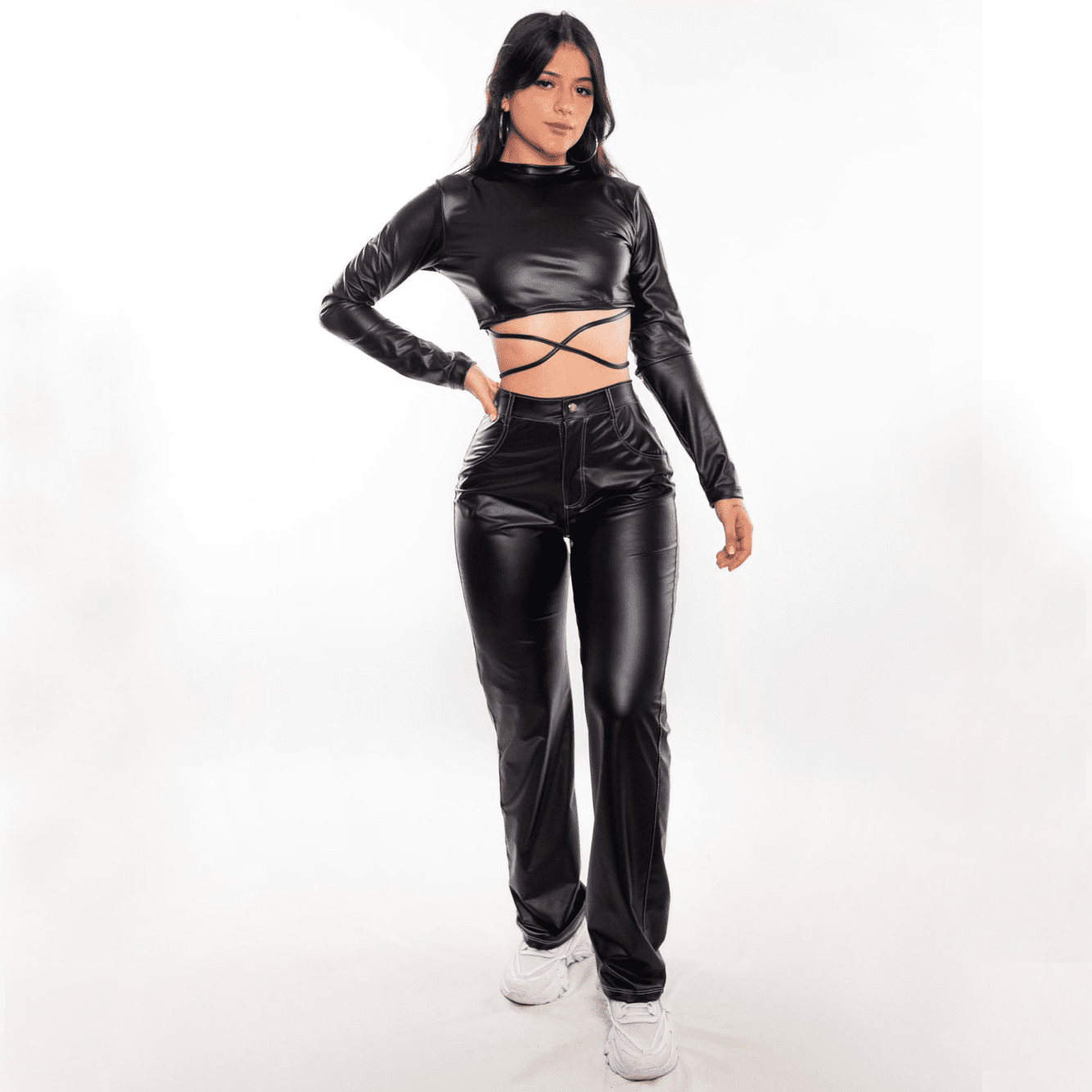 Conjuntos Blusa Manga Larga y Pantalón Ancho Cuerina