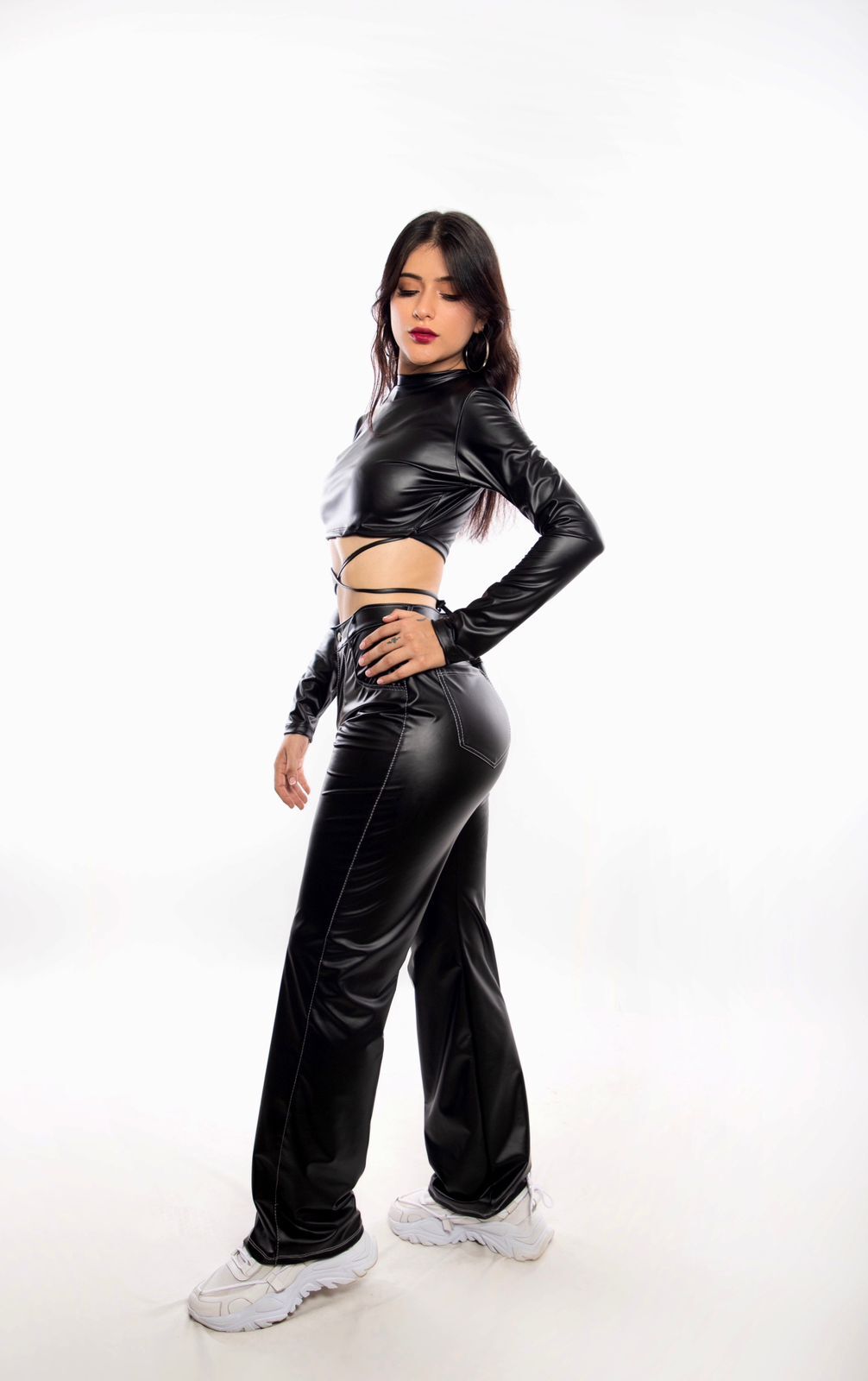 Conjuntos Blusa Manga Larga y Pantalón Ancho Cuerina - Image 3