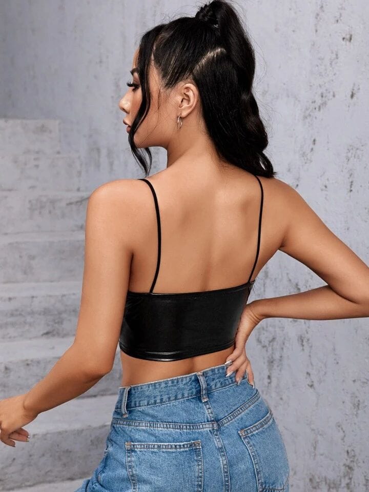 Blusas Ajustada Corta Con tiras En Cuerina - Image 3