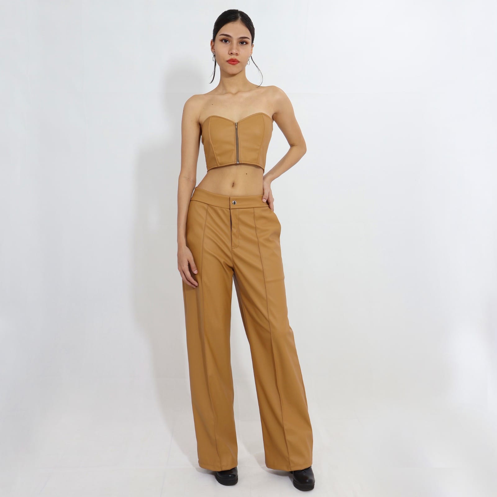 Conjunto Top Tipo Corsé con Cierre y Pantalón Ancho